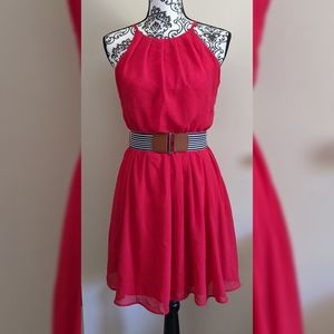 By & By | Red Dress with Striped Belt